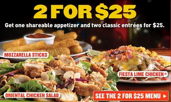 2 For $25 Applebee's Menu